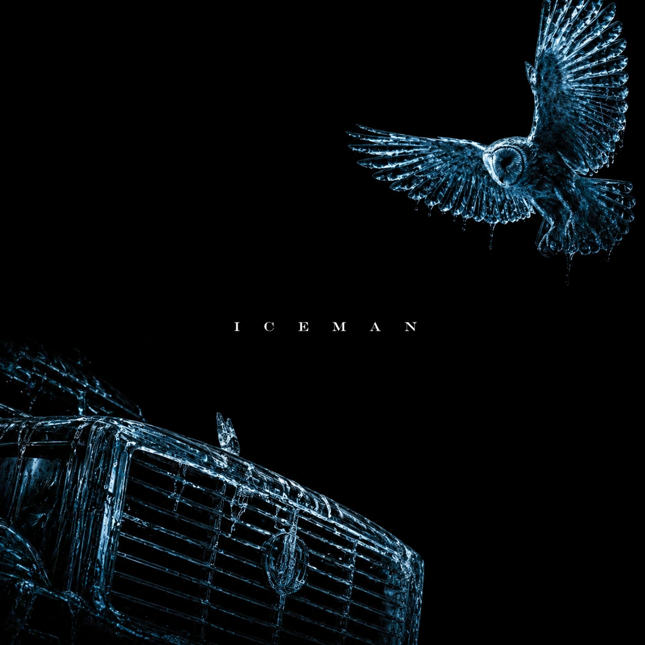 ICEMAN album cover — frozen owl, ICEMAN wordmark, frozen truck grille